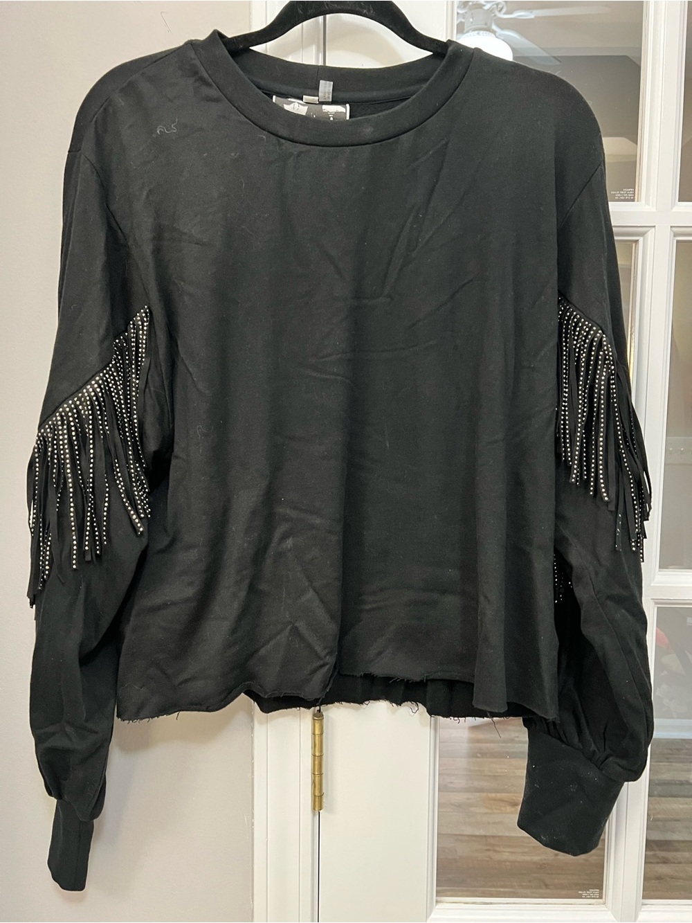 Young Fabulous & Broke Black Fringe Studded Long Sleeve Sz S